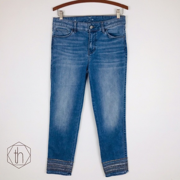 jeans with embellished hem